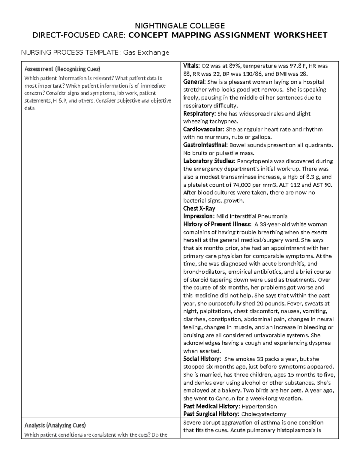 NUR 271: Gas Exchange Concept Map & Nursing Process Worksheet - Studocu