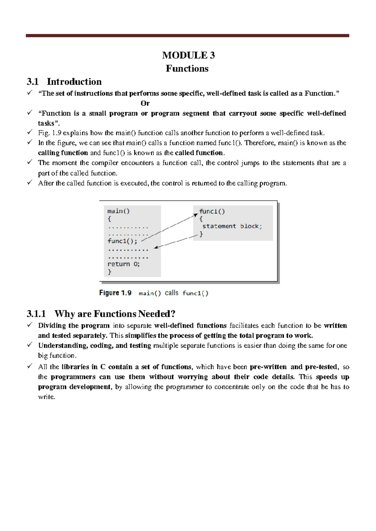 CM3 - C language notes - 3 Introduction MODULE 3 Functions “The set of ...