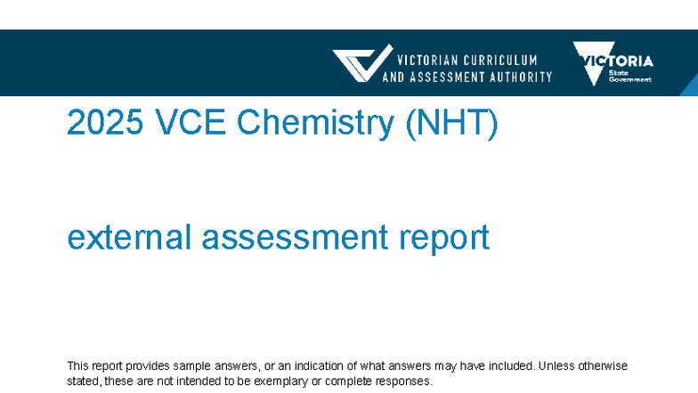 2025 VCE Chemistry (NHT) External Assessment Report Analysis - Studocu