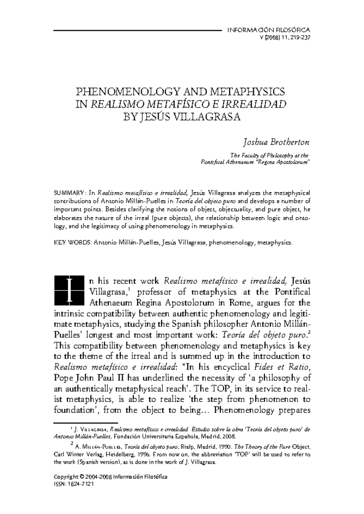 PHIL 2008: Phenomenology and Metaphysics in Realismo Metafísico - Studocu