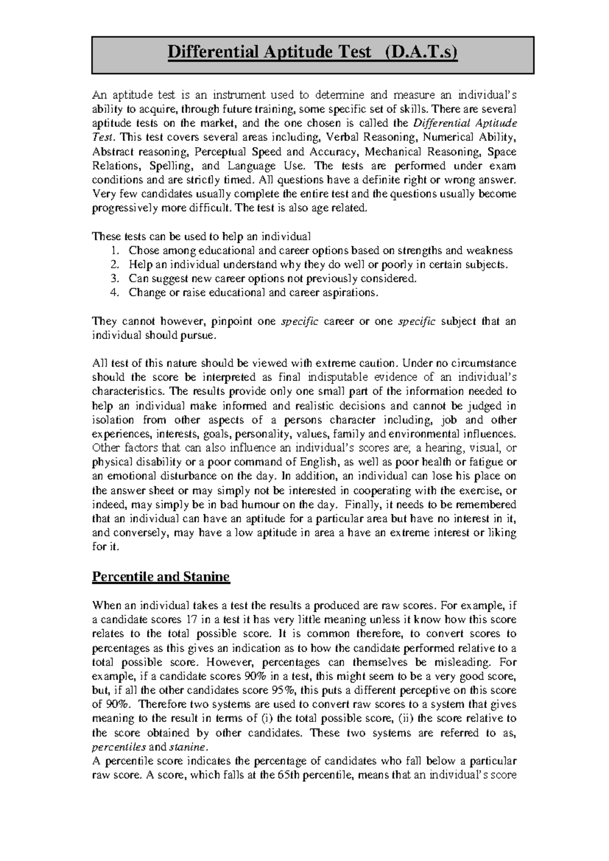 Differential Aptitude Test (D.A.T.): In-Depth Overview and Insights ...
