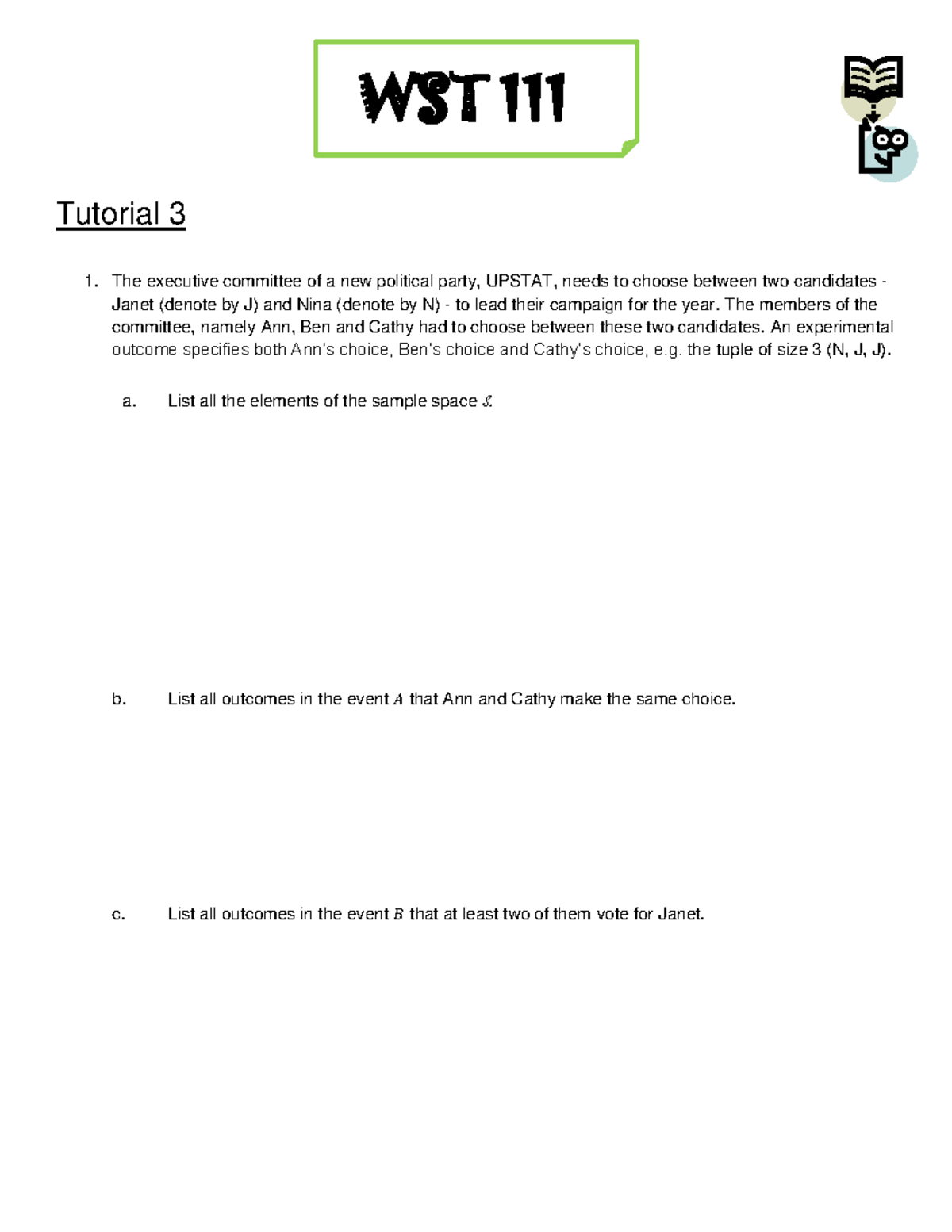 WST 111 Tutorial 3 - Candidate Selection and Probability Analysis - Studocu