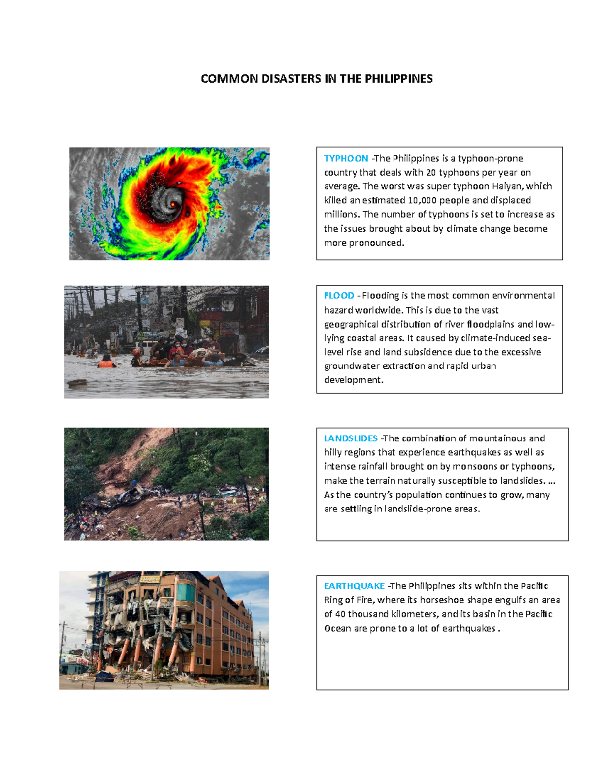 DRRL - Lecture Notes on Common Disasters in the Philippines - Studocu