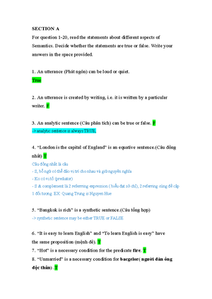 Mid-term test of semantics - SECTION A True / False Answers “Tokyo is a ...
