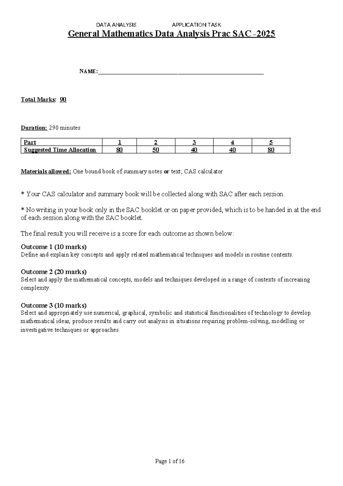 DATA ANALYSIS APPLICATION TASK - General Mathematics Prac SAC 2025 ...