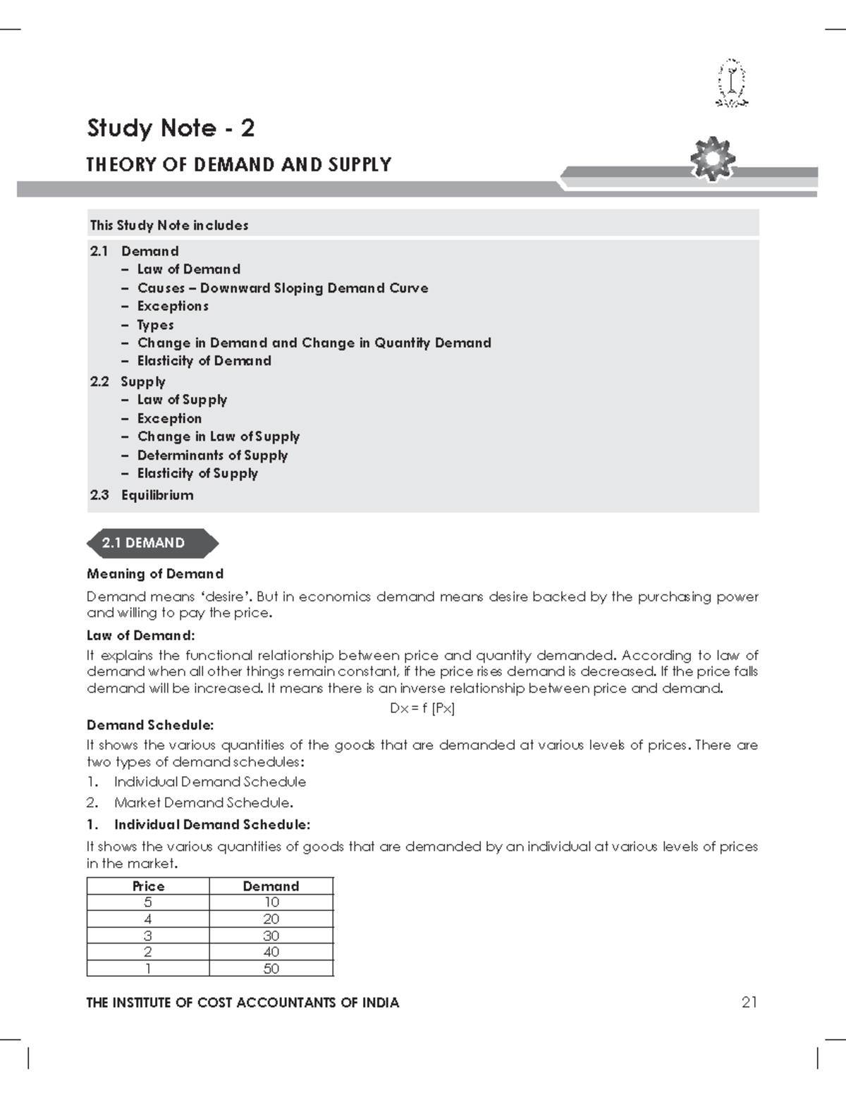 Icmai-Foundation-chap#2 study notes - Study Note - 2 THEORY OF DEMAND ...