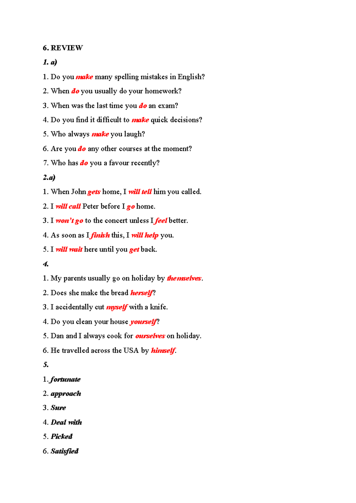 Review 6: English language questions and exercises - Studocu