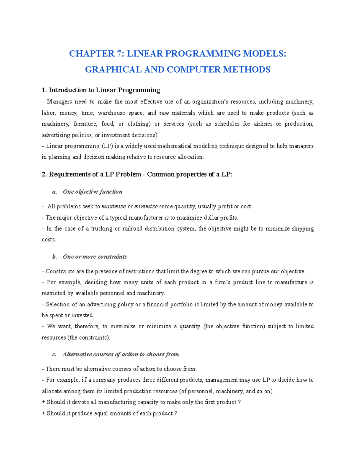 CHAPTER 7: Linear Programming Models - Graphical & Computer Methods ...
