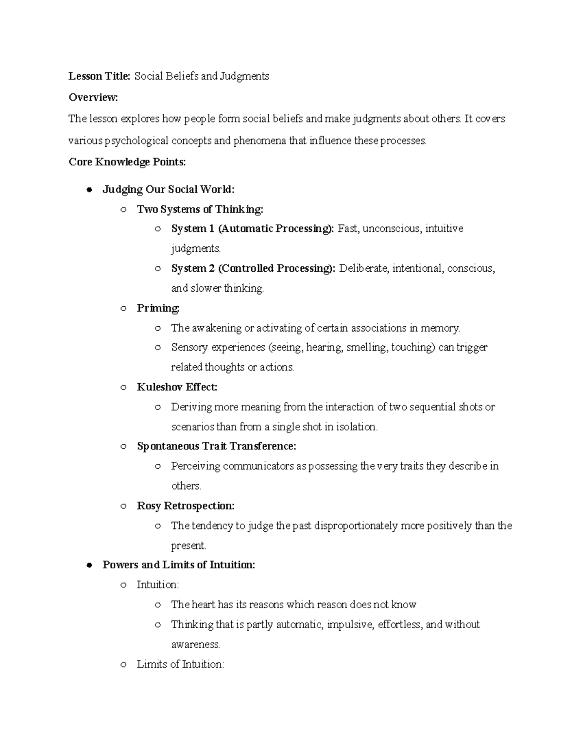 PSY 101: Lesson Review on Social Beliefs and Judgments - Studocu