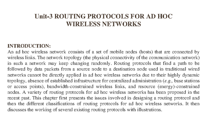 Unit 3 and 4 pdf - Notes on Adhoc wireless and sensor network - Unit- 3 ...