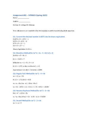 MTH603 Assignment 1: Math Formatting and Problem Solutions - Studocu
