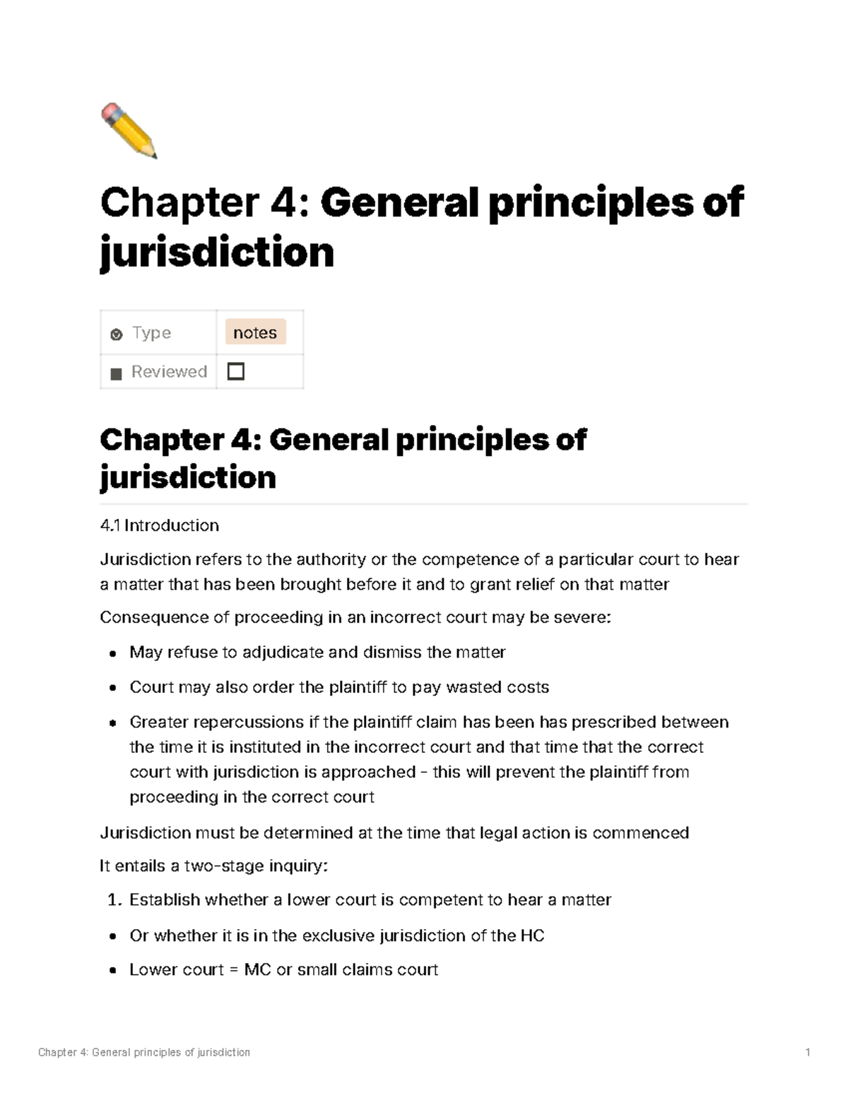 Chapter 4: General Principles of Jurisdiction - Study Notes - Studocu