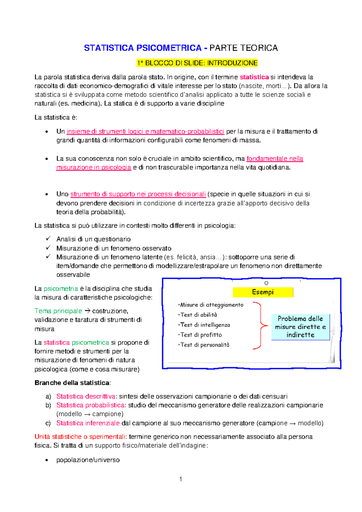 Materiale Completo per Statistica Psicometrica - Corso Psicologia - Studocu