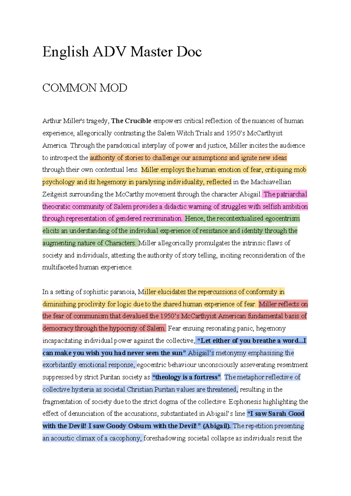 HSC English ADV Master Document: Analyzing Power and Identity in Miller ...