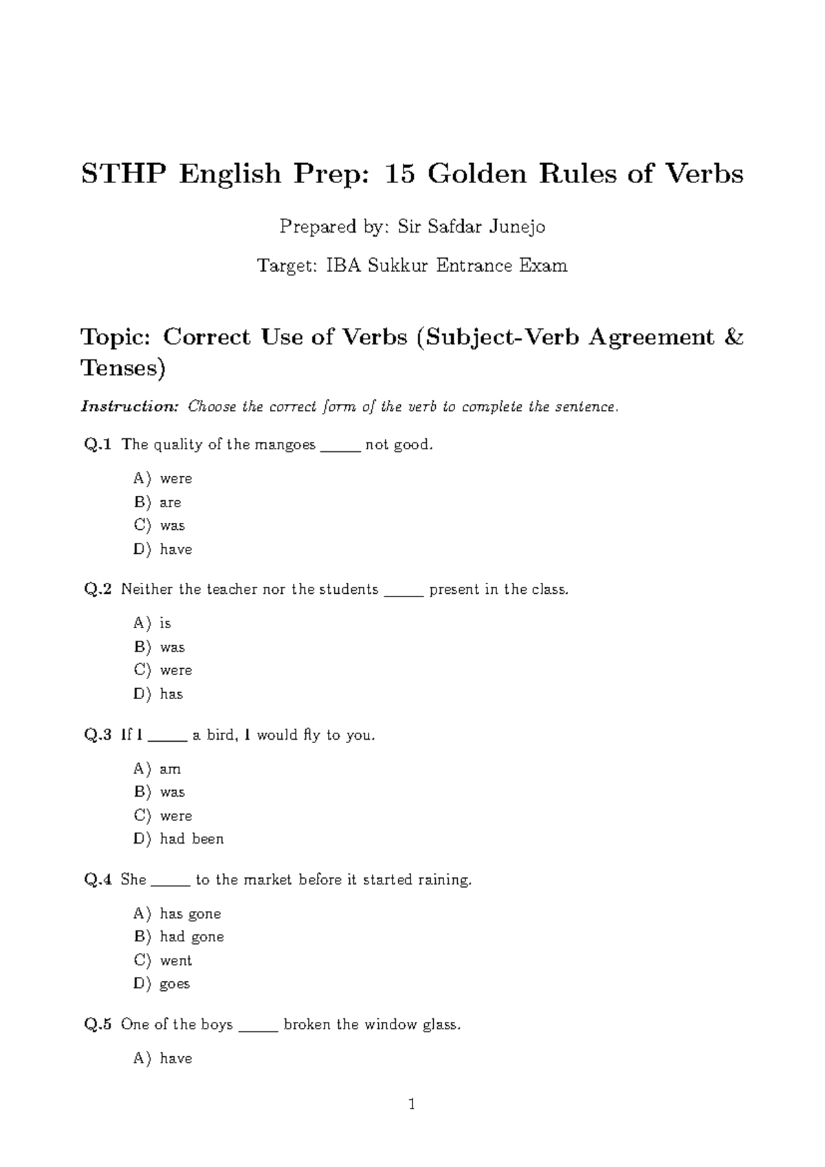 STHP English Prep: 15 Essential Rules for Verb Usage - Studocu