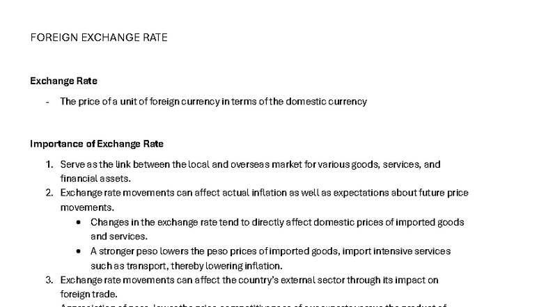 Exchange Rate Analysis - ForEx Study Notes - Studocu
