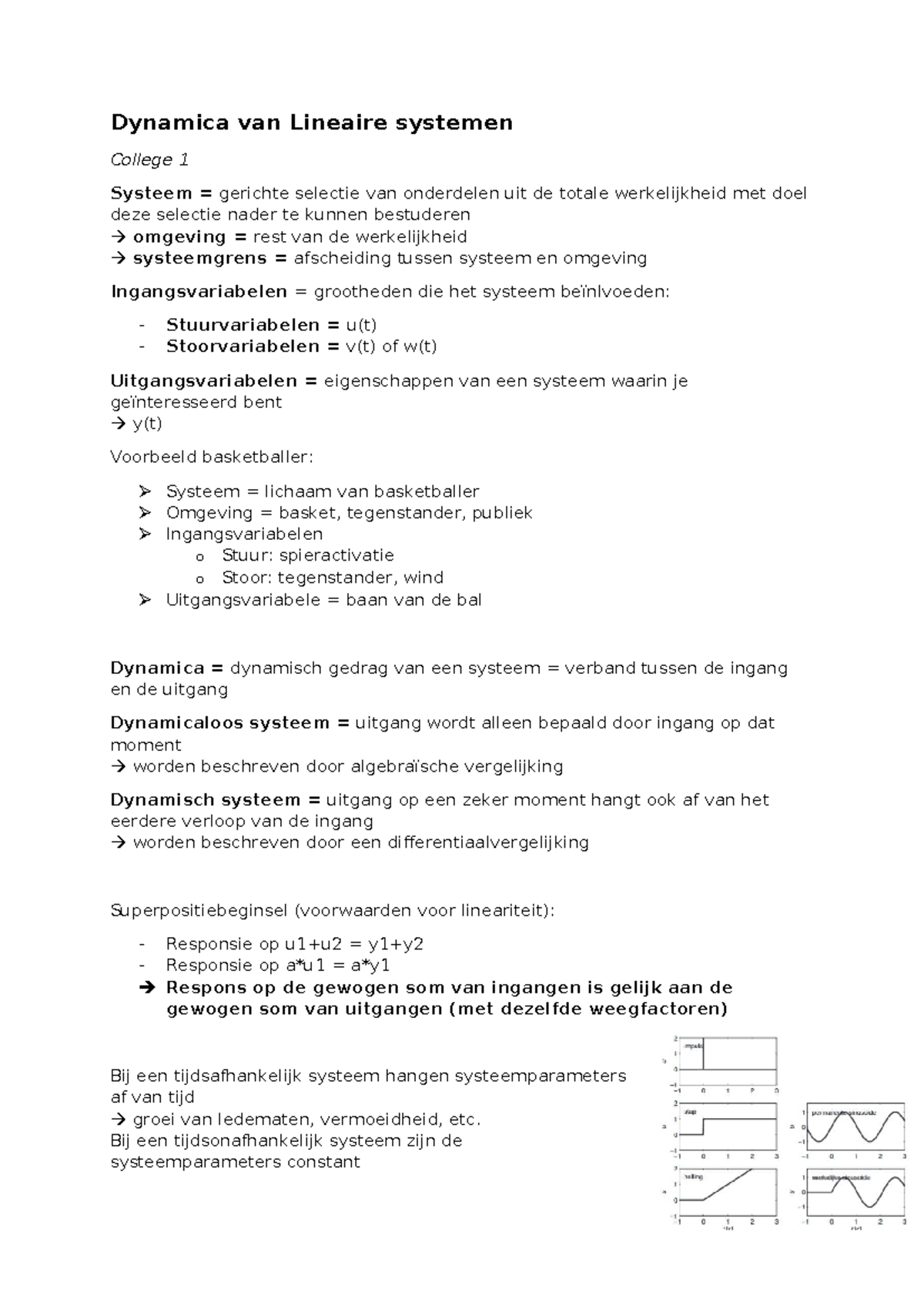 Dynamica van Lineaire Systemen Samenvatting College 1-4 - Studeersnel