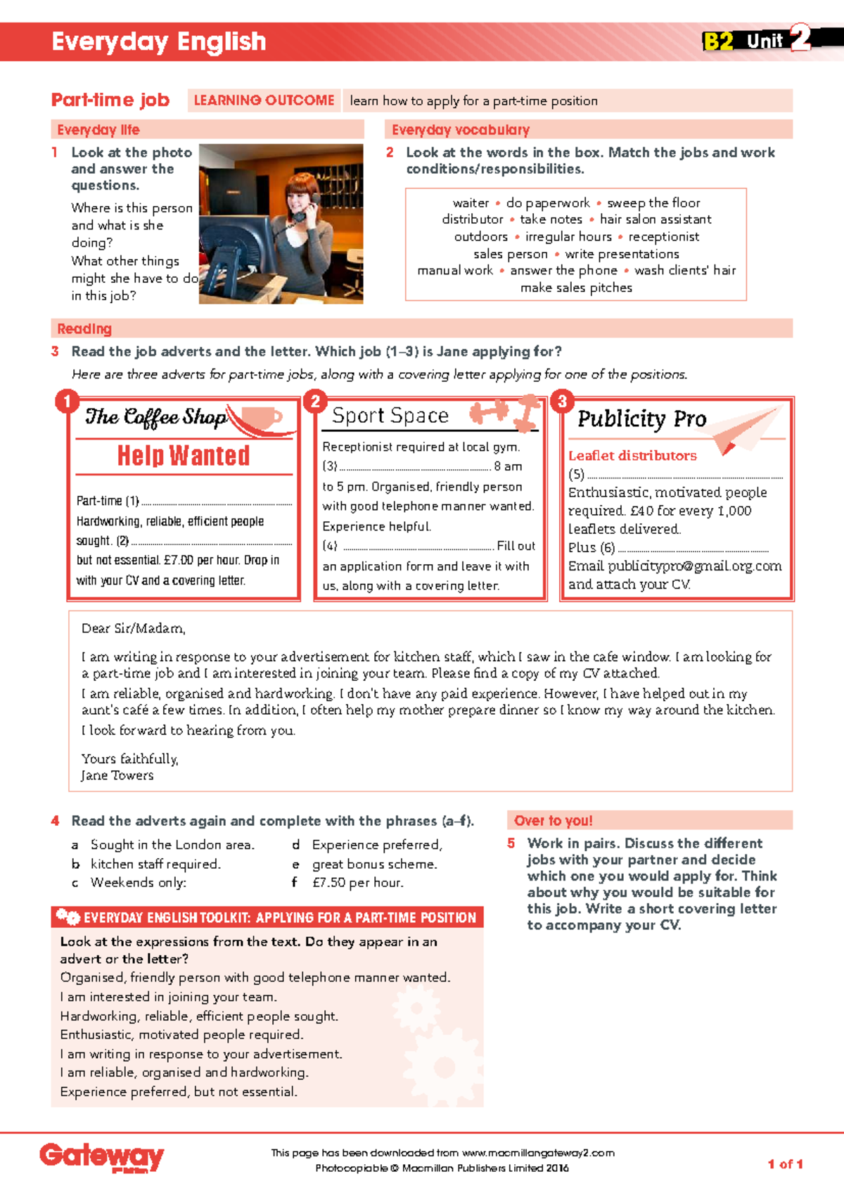 B2 Unit 2: Everyday English - Job Application Skills and Vocabulary ...