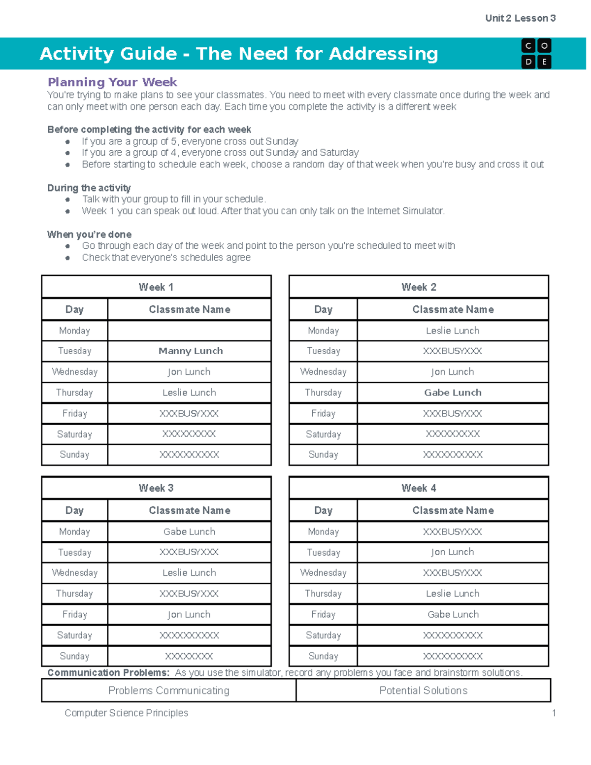 Activity Guide - Addressing Needs in CS Principles - Unit 2, Lesson 3 ...