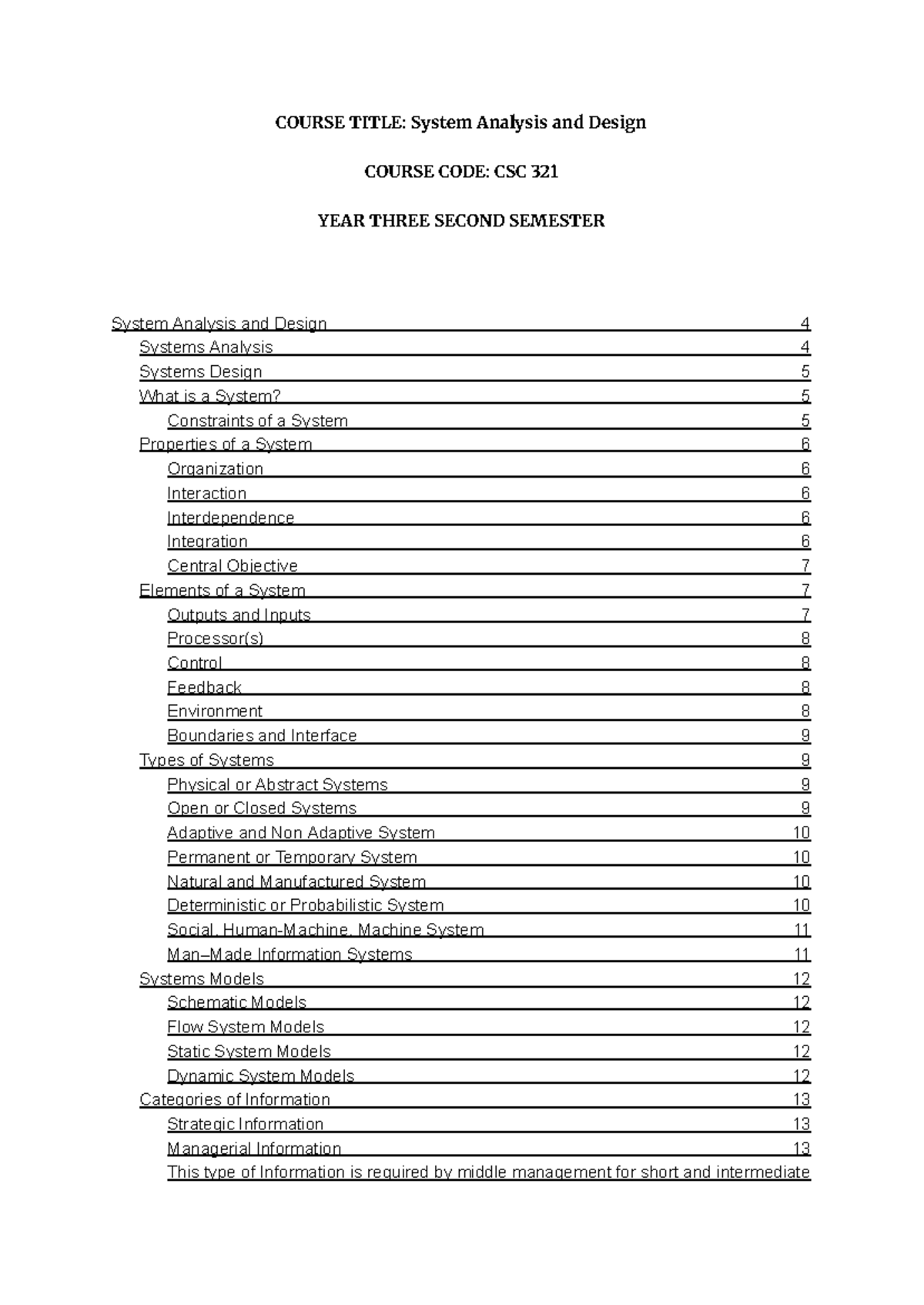 CSC 321 Final Exam Notes: System Analysis and Design Overview - Studocu