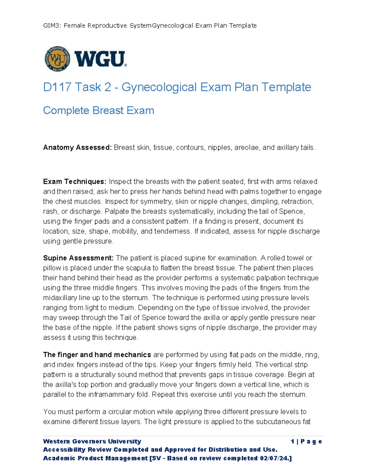 GIM3: Gynecological Exam Plan Template for 2026 - Studocu