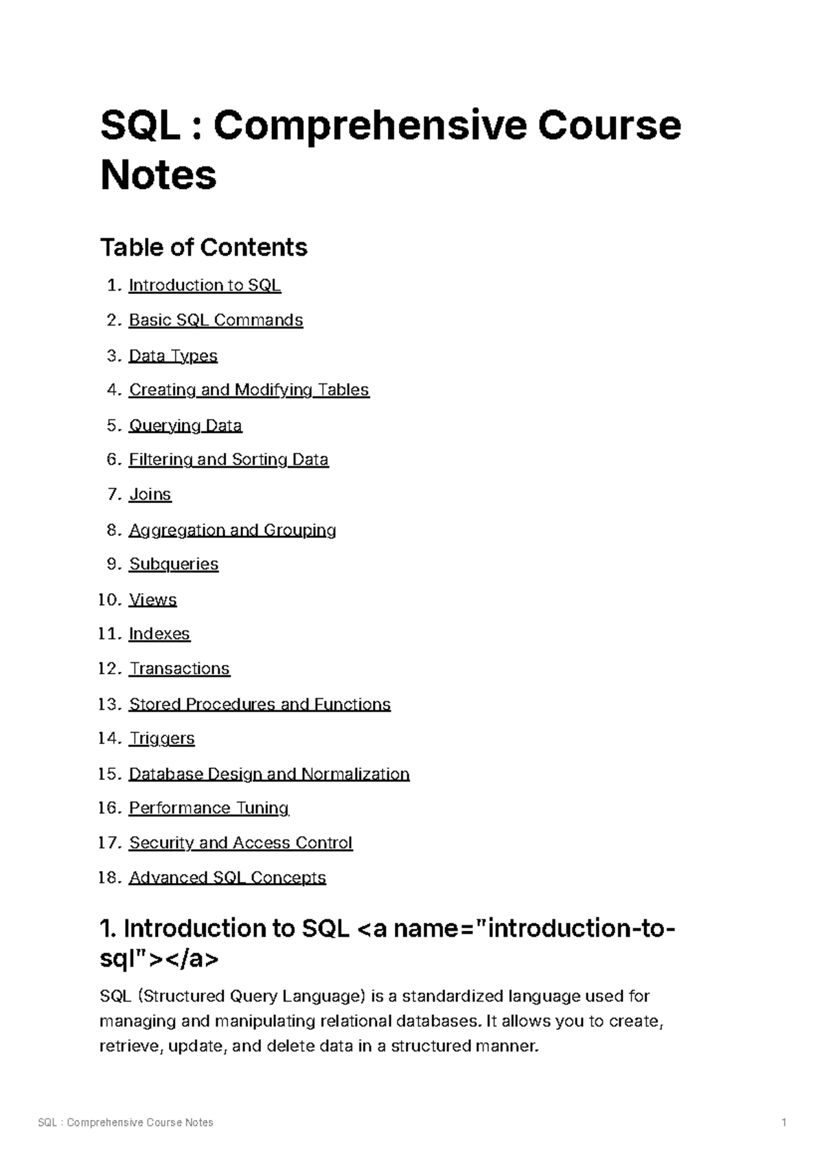 SQL 101: Comprehensive Course Notes on Database Management - Studocu