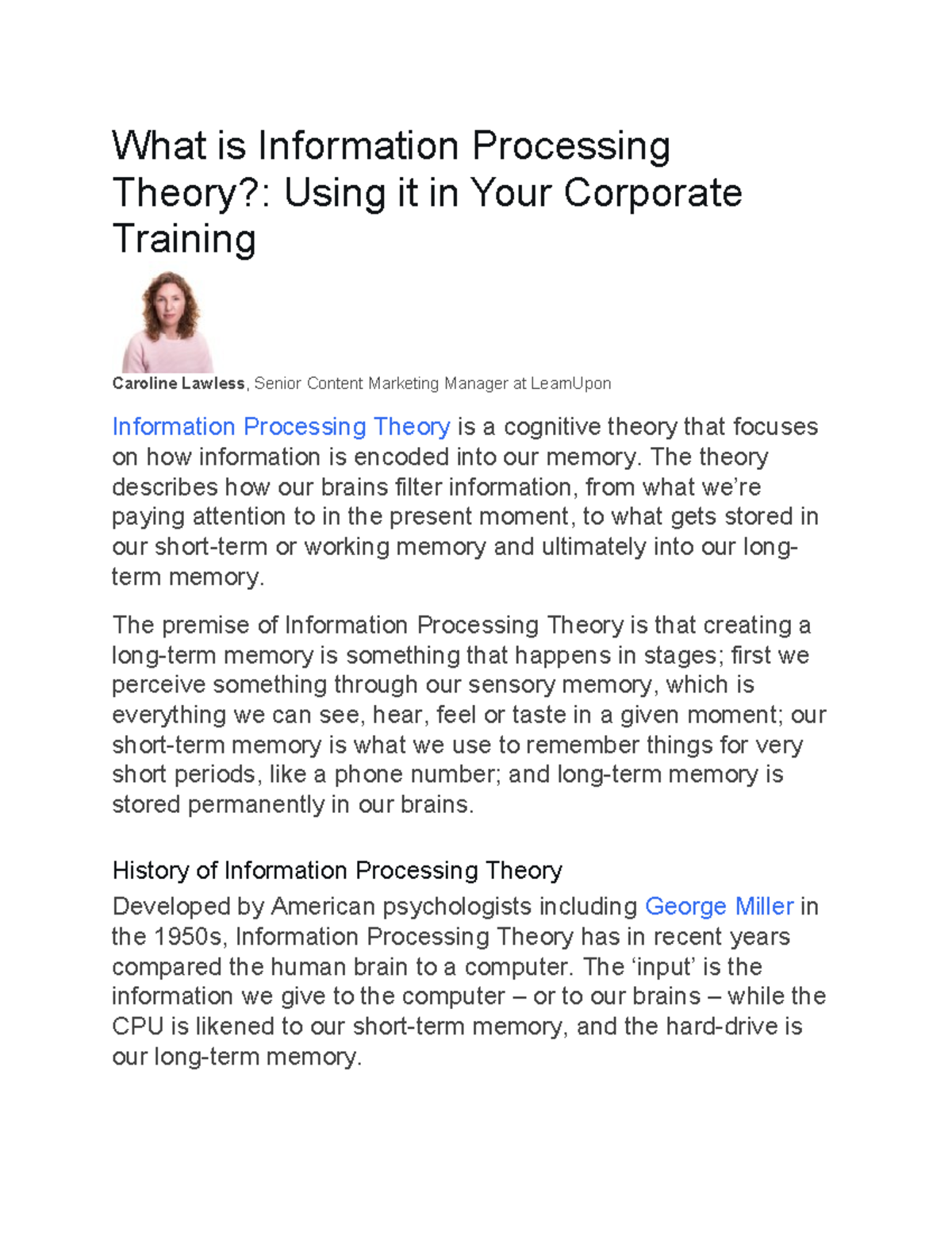 Understanding Information Processing Theory in Corporate Training - Studocu