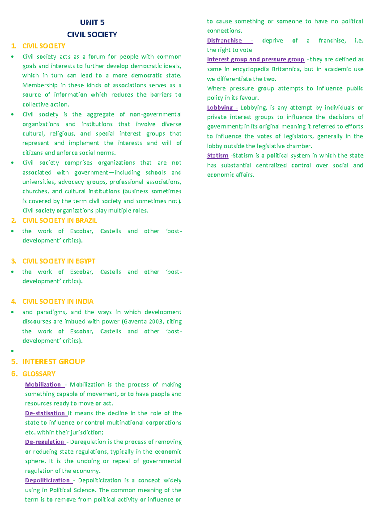 Civil Society Overview and Key Concepts (POLI 101) - Studocu