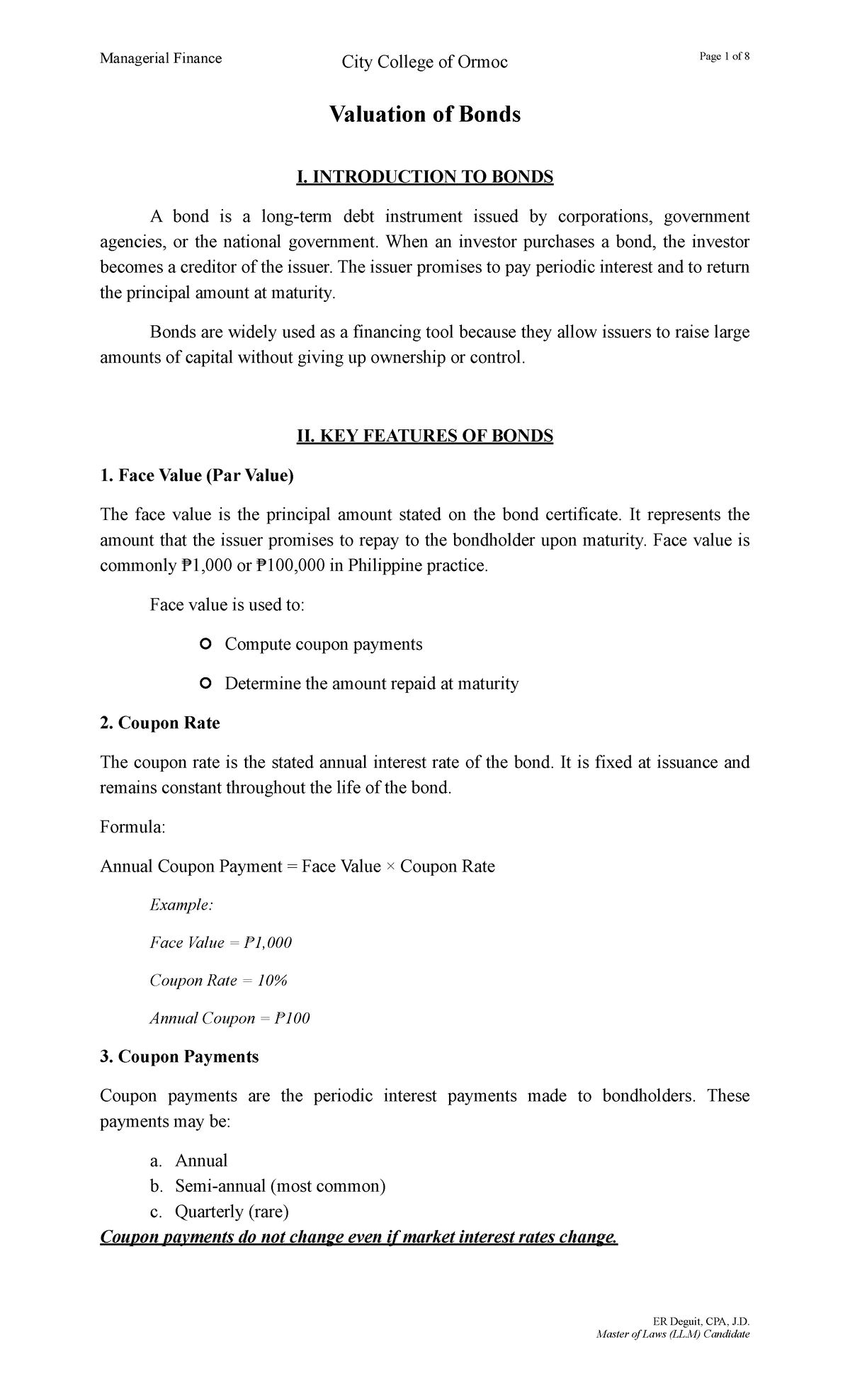 Valuation of Bonds: Key Concepts in Managerial Finance (FIN 101) - Studocu