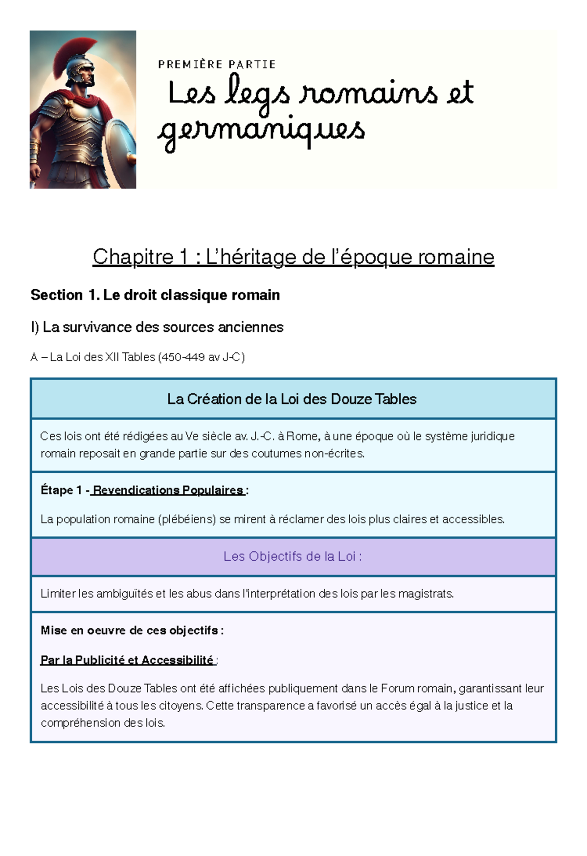 Chapitre 1 : Héritage du Droit Romain et ses Fondements - Studocu