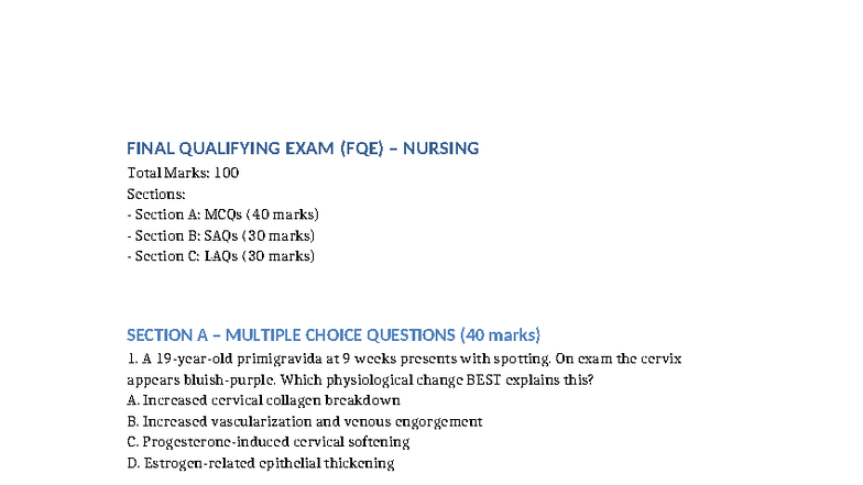 FINAL QUALIFYING EXAM (FQE) NURSING: Comprehensive Review Guide - Studocu
