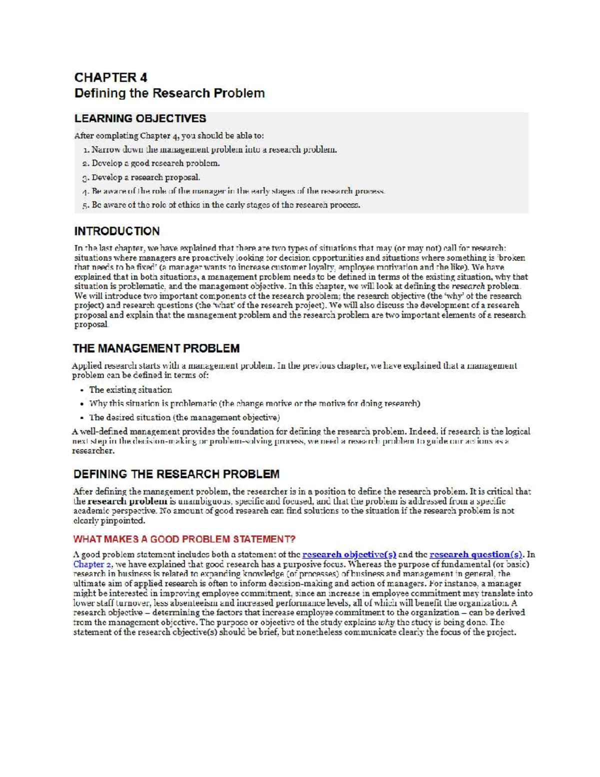 CHAPTER 4: Defining the Research Problem in Research Methodology - Studocu