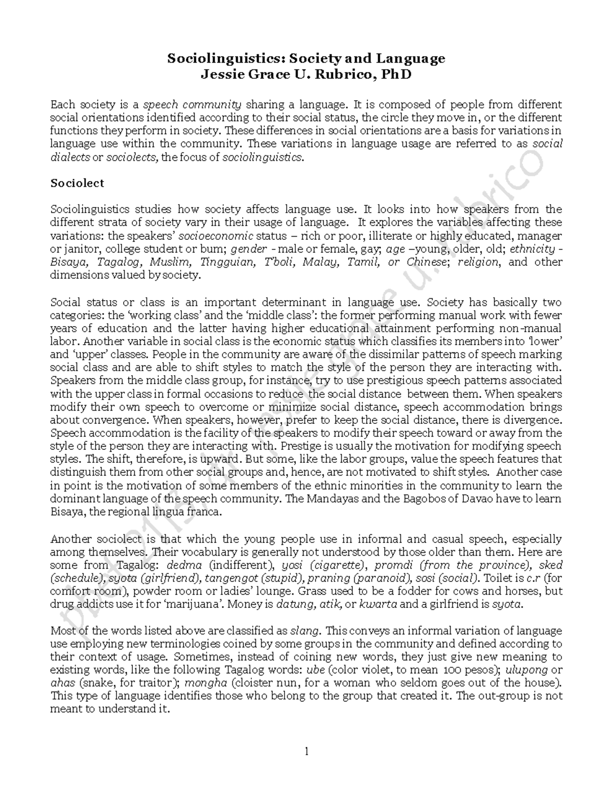10.1.1 - Lecture notes 5 - Language Culture and Society - PangSU - Studocu