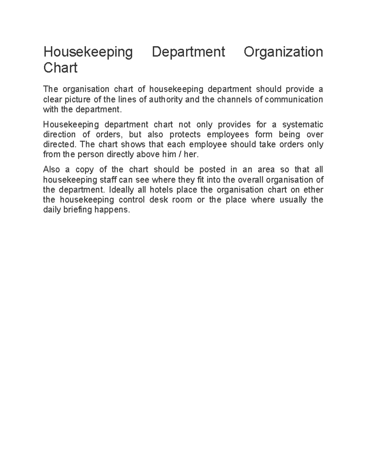 Housekeeping Department Organization Chart - Housekeeping Department ...