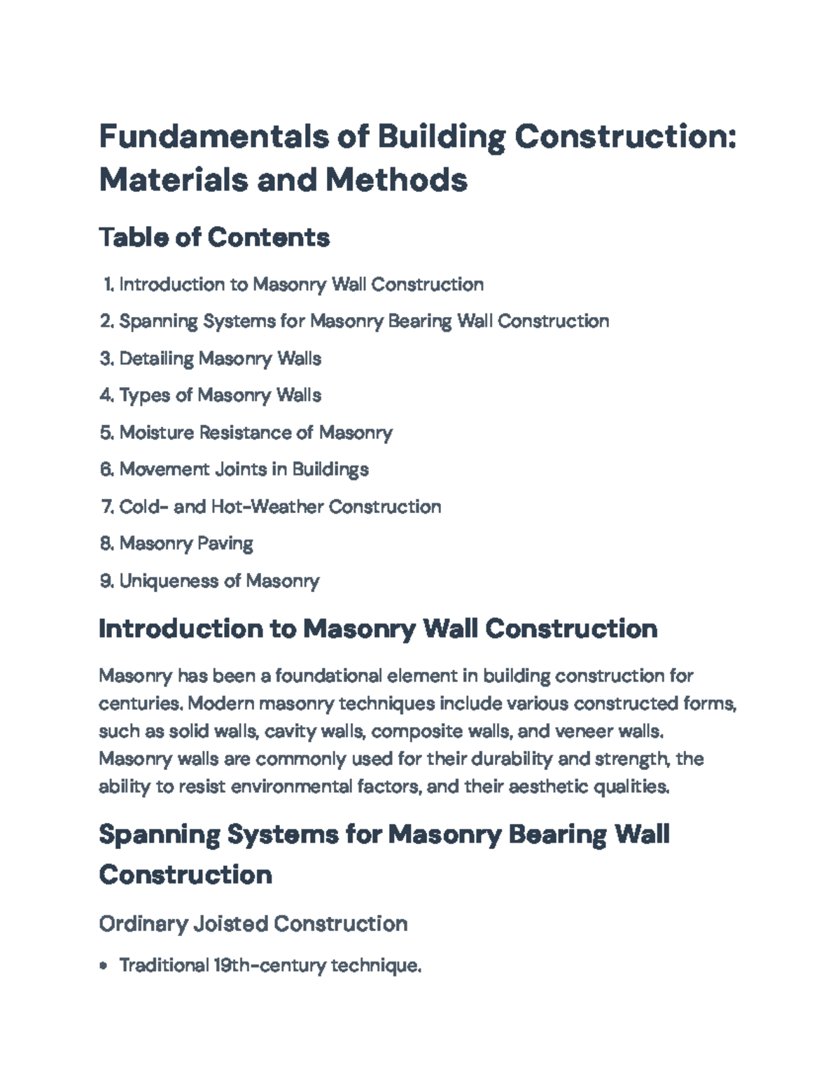 Fundamentals of Building Construction: Masonry Techniques and Practices ...