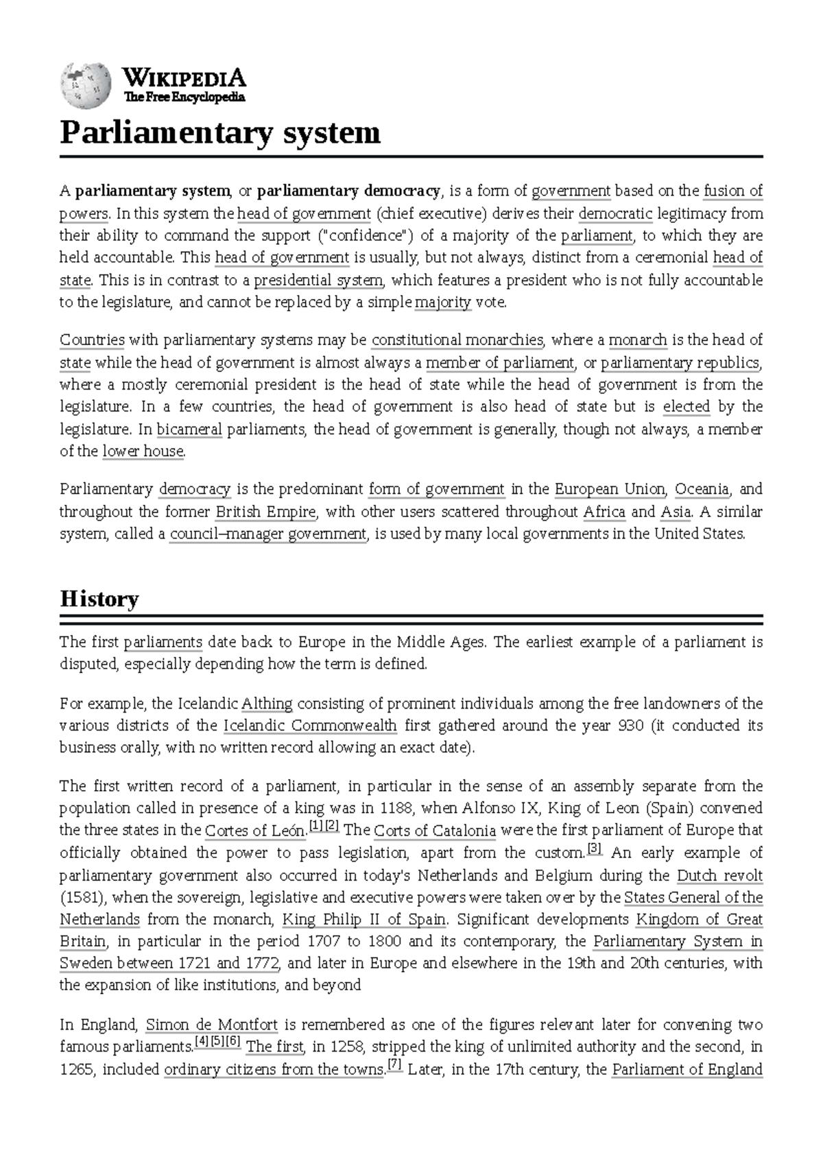 Parliamentary System Overview - Political Science (PS101) - Studocu