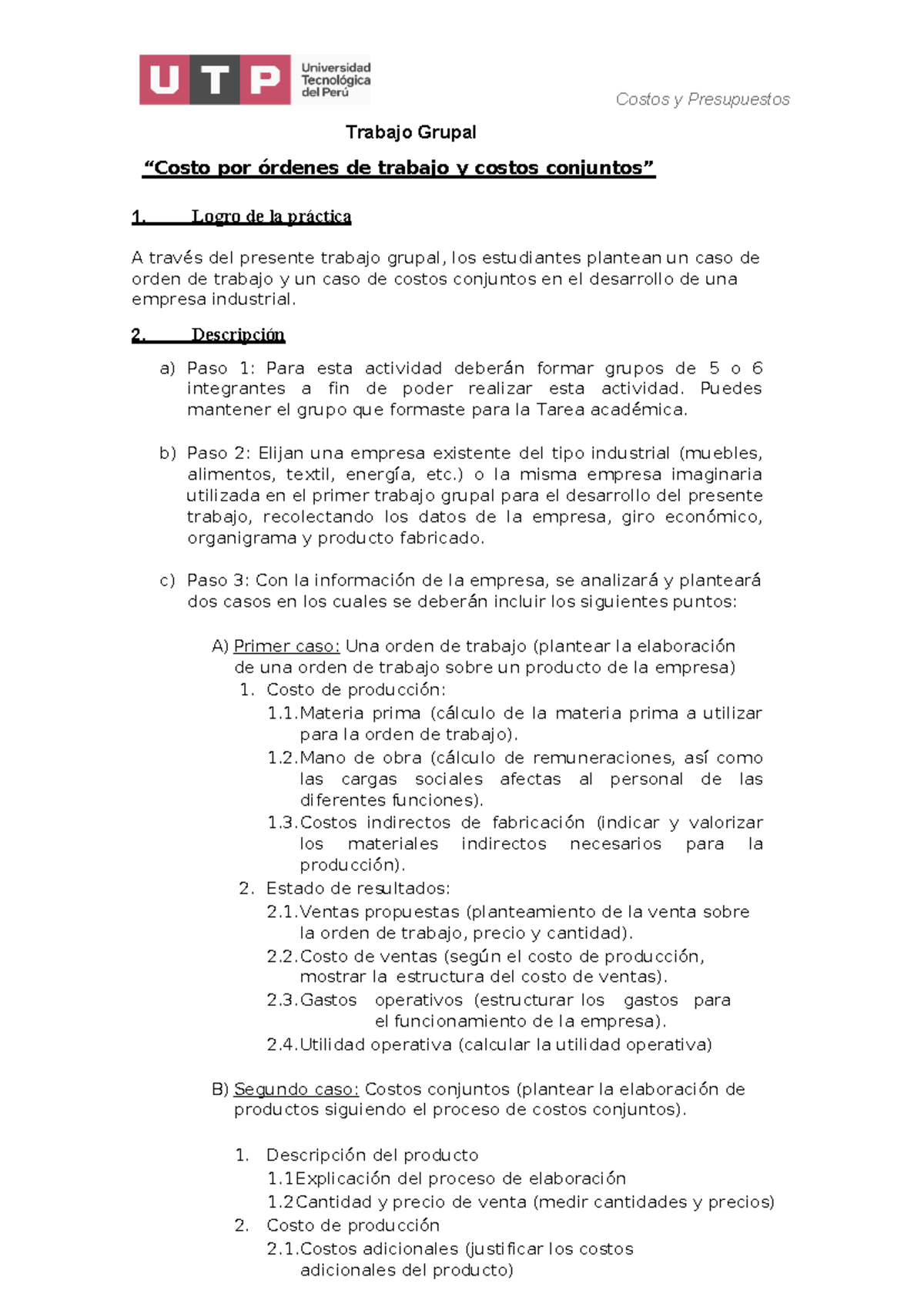 (AC–S15) Trabajo Grupal: Análisis de Costos y Presupuestos - Studocu
