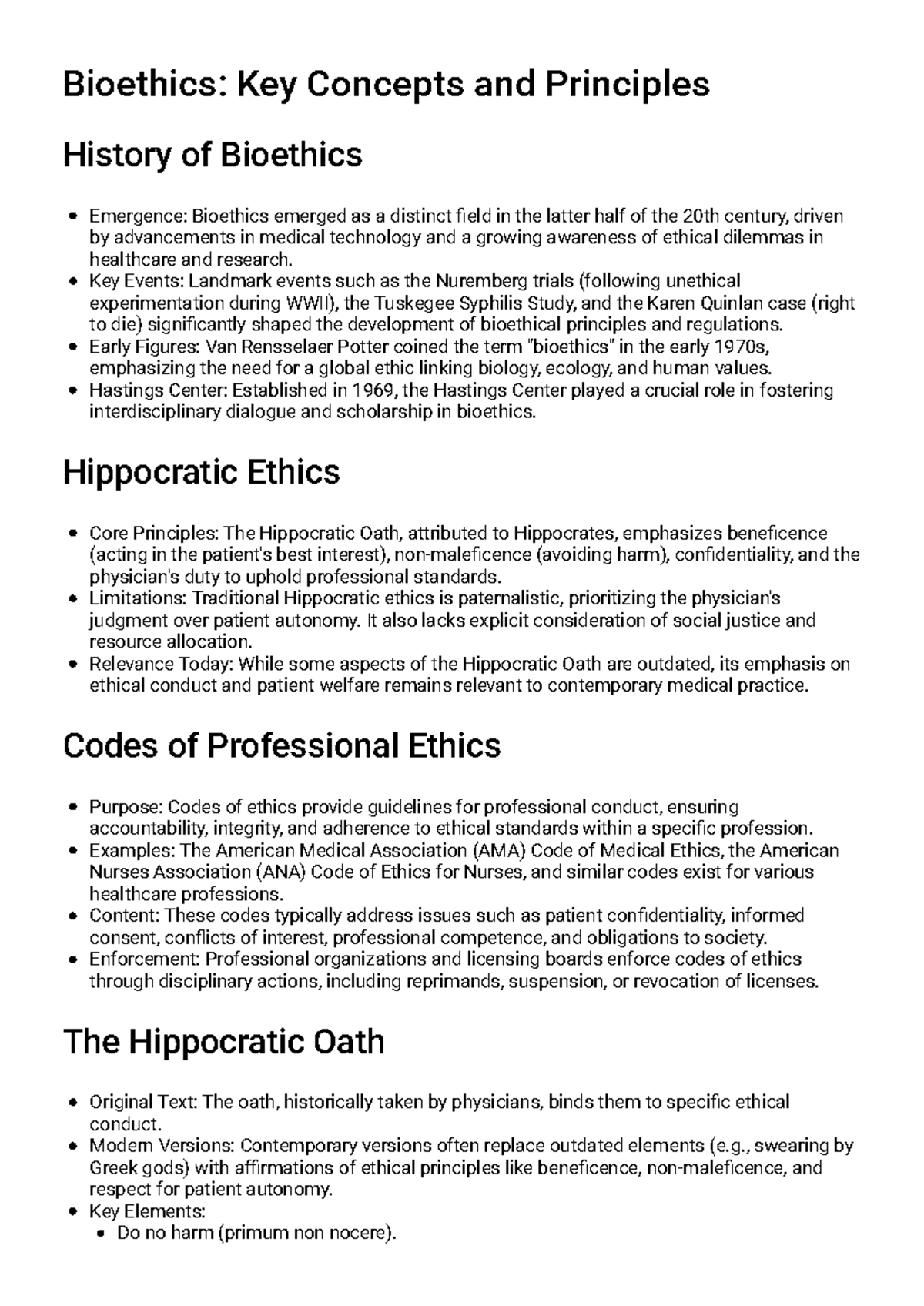 Introduction to Bioethics: Key Concepts & Principles Study Guide - Studocu