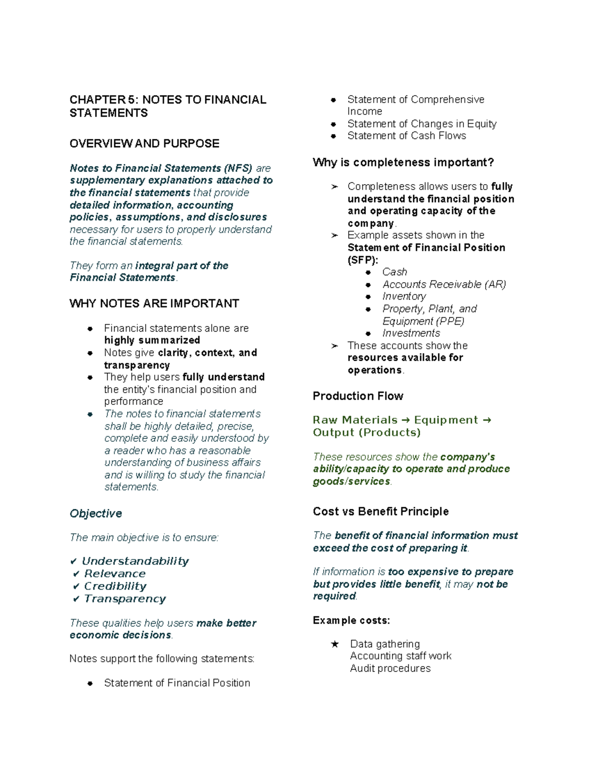 CHAPTER 5: REVIEWER NOTES ON FINANCIAL STATEMENTS (NFS) - Studocu