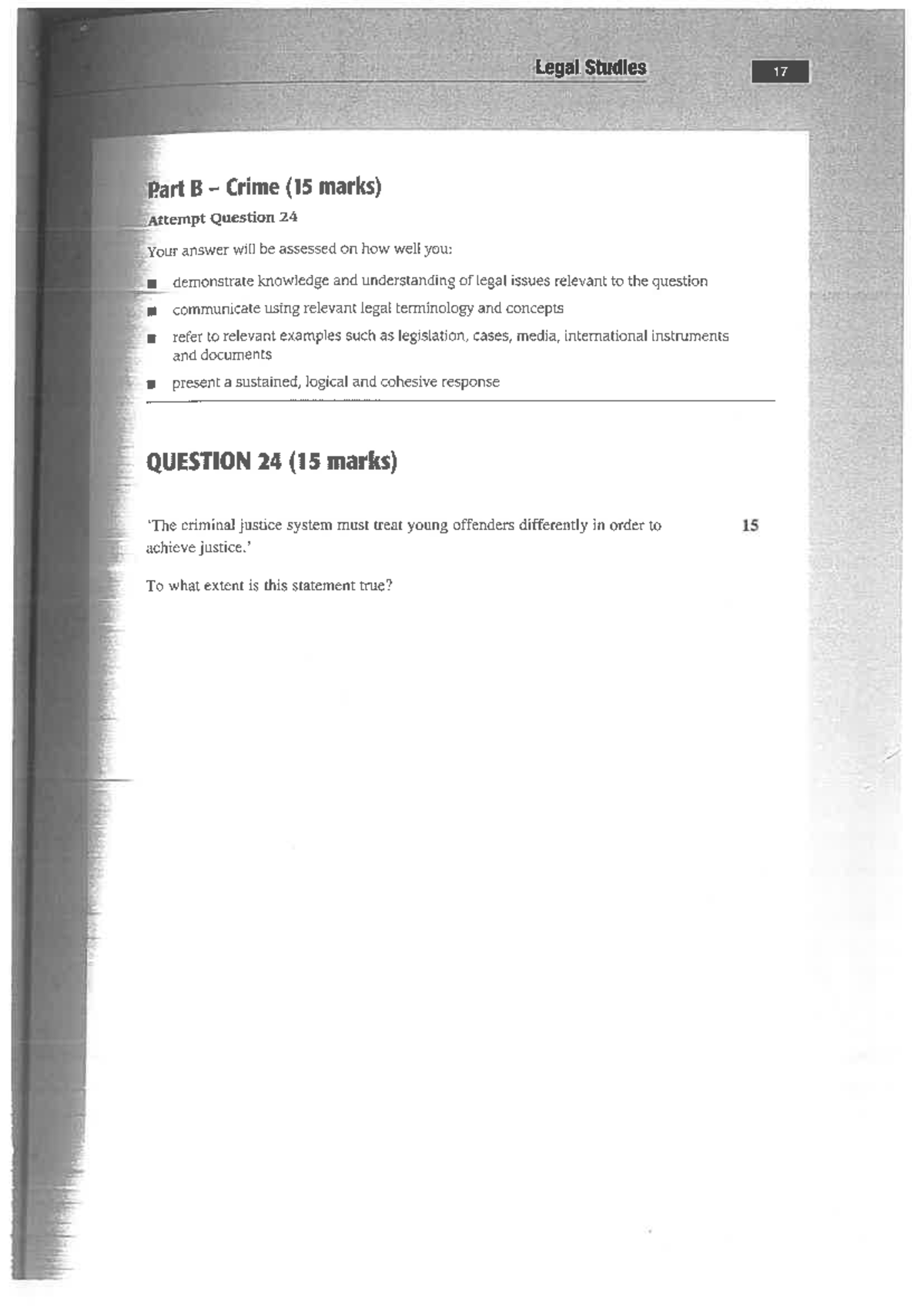 Legal Studies 17 HSC Exam: Part B Crime - Question 24 Analysis - Studocu