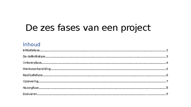 Projectfases - Versie 0 Concept van een Project Doc. HHH - Studeersnel