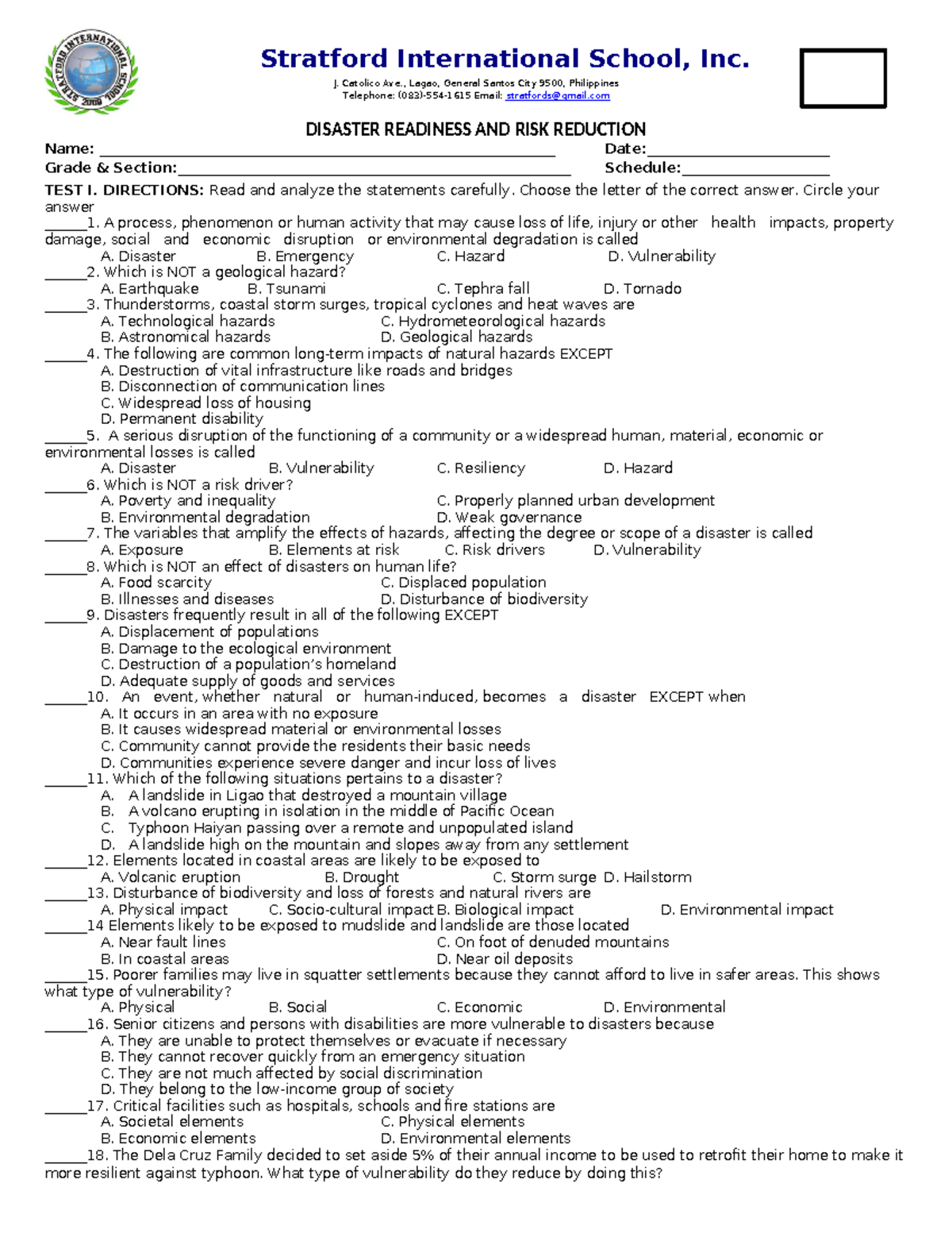 DRRR - Lecture Notes on Disaster Readiness and Risk Reduction - Studocu