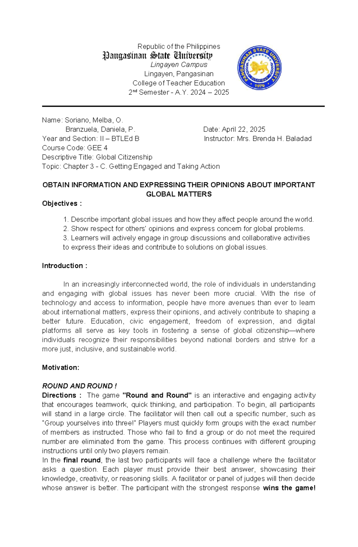 GEE 4 Final Report: Engaging in Global Citizenship Issues - Studocu