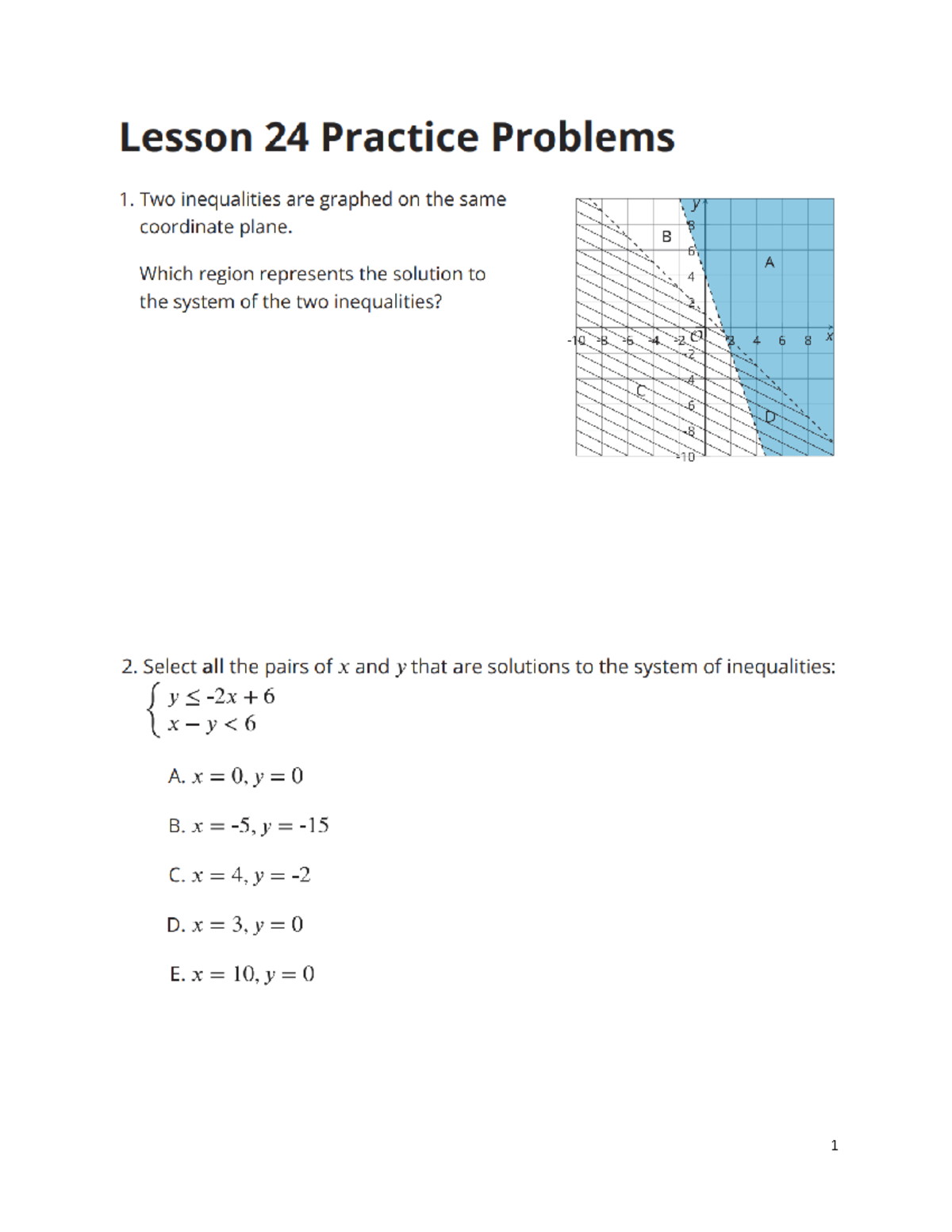SY 24-25 Algebra 1 Lesson 2.24 Homework Practice Problems - Studocu