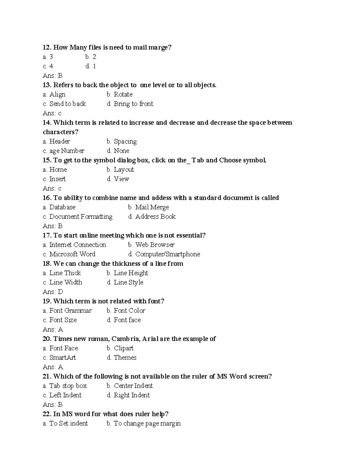 MCQ Review for MS Word (12-23) - Quiz Questions and Answers - Studocu