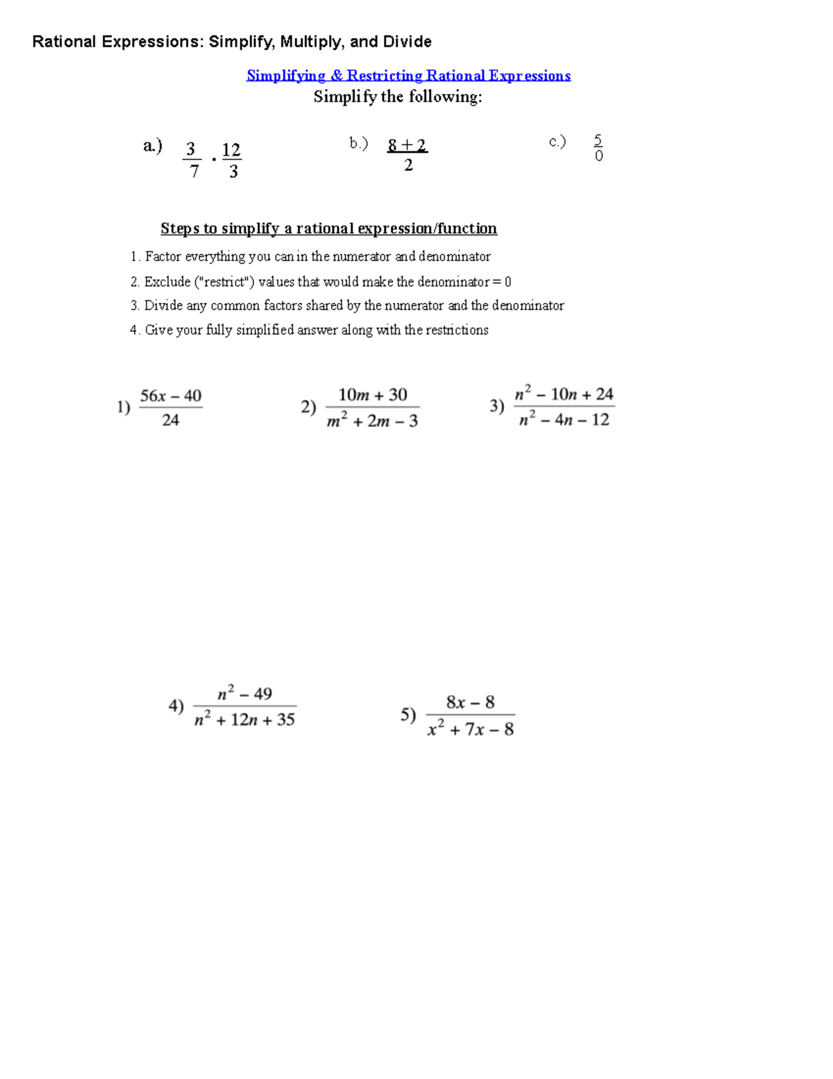 Rational Expressions: Simplification, Multiplication & Division Lesson ...