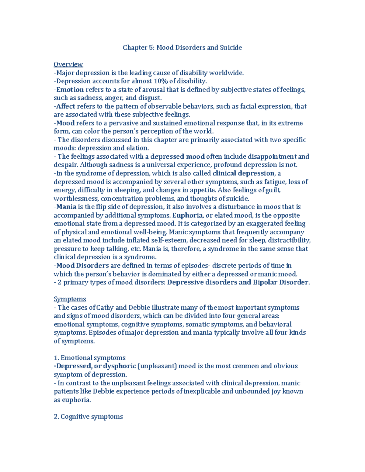 Chapter 5 Abnormal Notes - Chapter 5: Mood Disorders and Suicide ...
