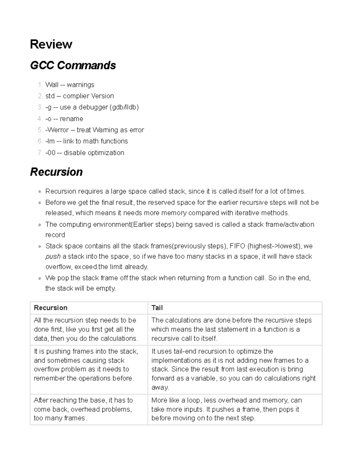 Review - Summary Introduction to Computer Science II - Review GCC ...