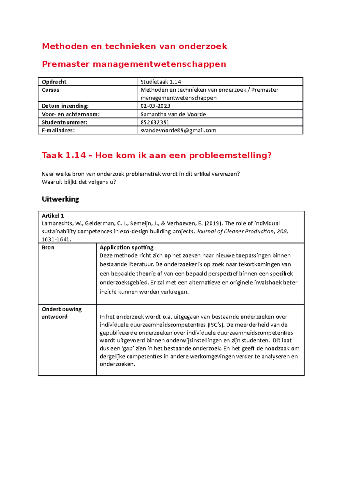Week 3 Taak 1.14 - Probleemstelling en Onderzoeksmethoden Analyse ...