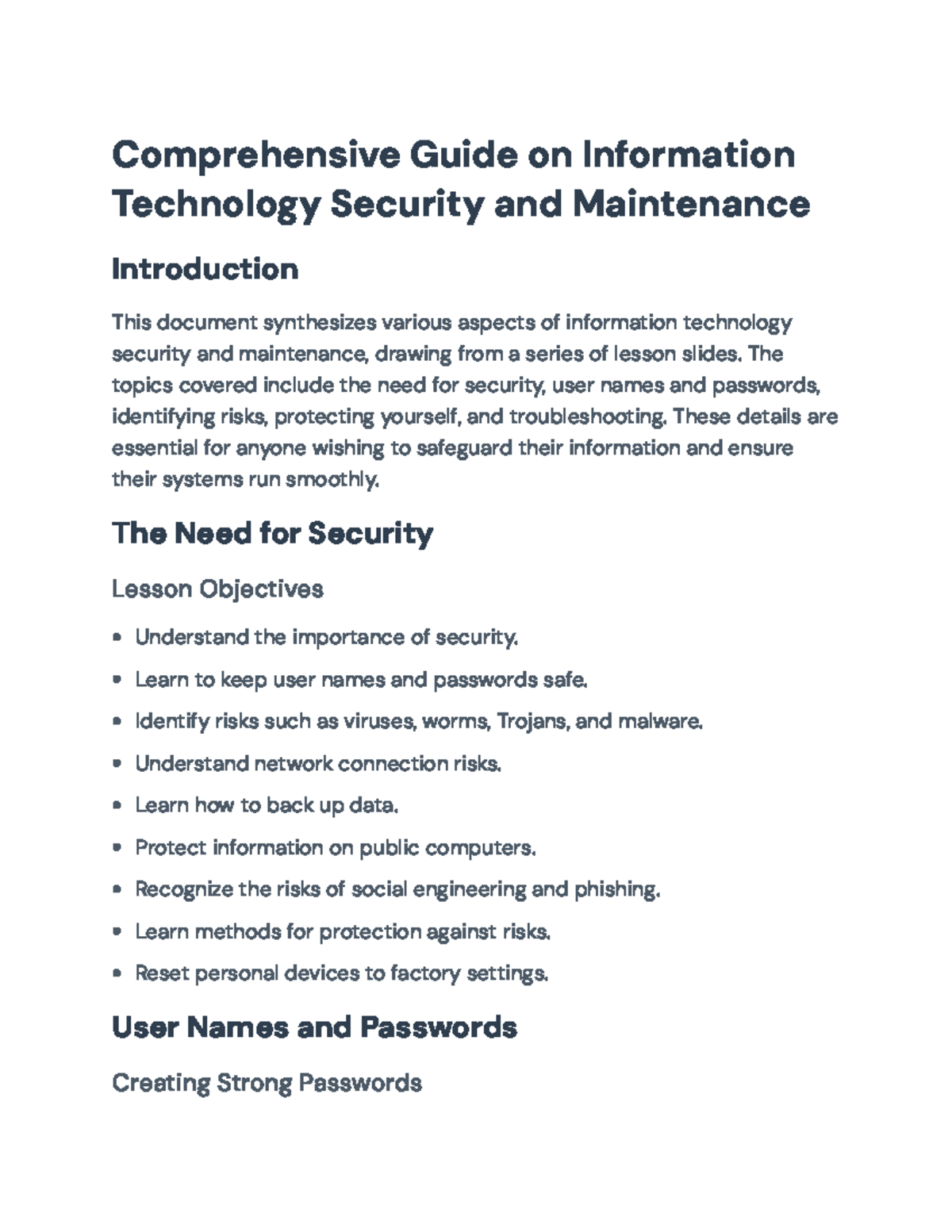 Comprehensive Guide to IT Security and Maintenance (IT 101 ...
